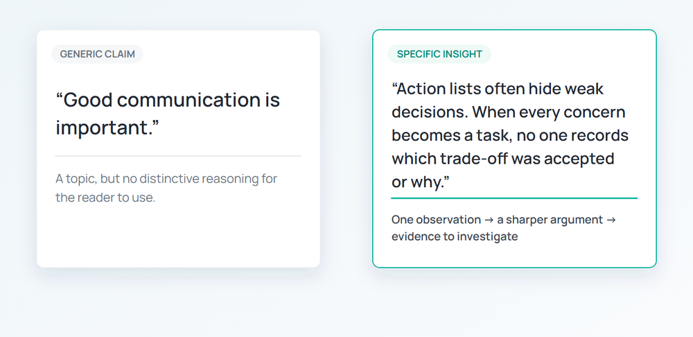 A generic communication claim contrasted with a specific point about decision logs