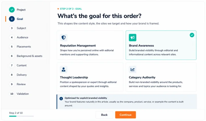 Rank Engine Order Setup goal selection