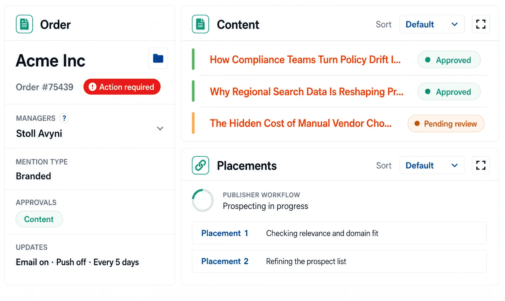 Rank Engine order management and placement review interface